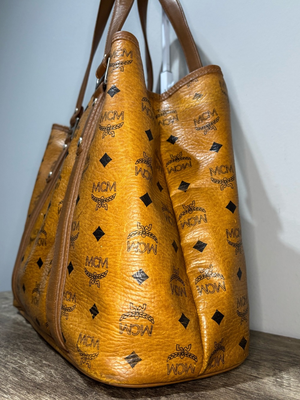 MCM Cognac Visetos Leather Tote Bag - Picture 6 of 11
